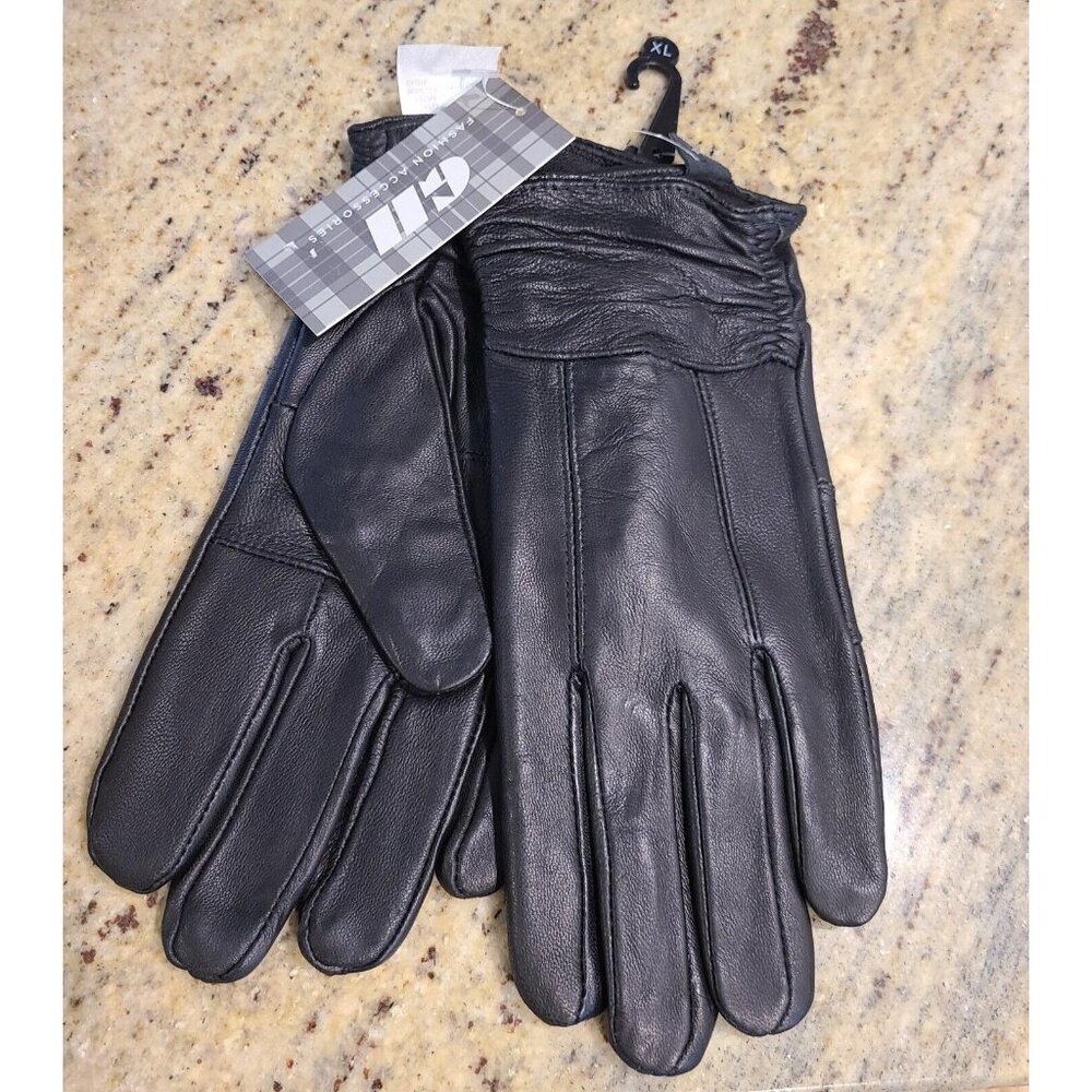 New! Women's Size XL Black Soft Leather 10" Fleece Lined Gloves Ruched Cuff